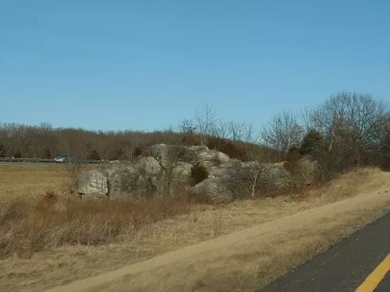 The rock beside I-70 in winter